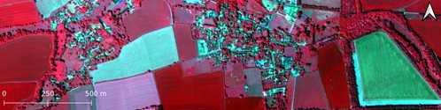 Specim Fenix hyperspectral data collected over Harwell, Oxfordshire displayed as near infra-red false colour composite
