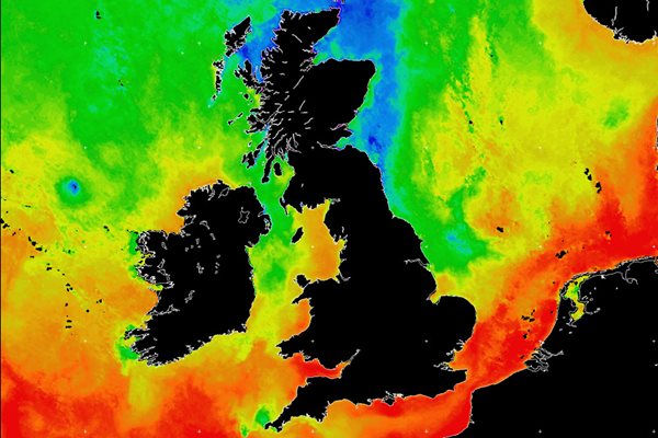 False colour satellite image of the UK